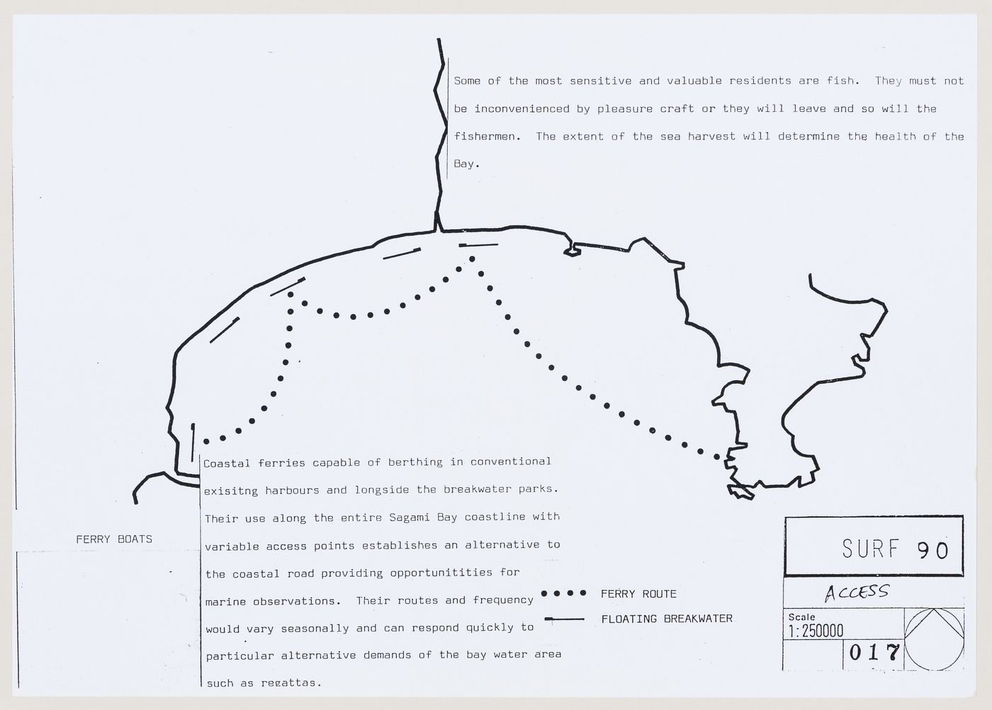 SURF 90: map of Sagami Bay with description of ferry boat access