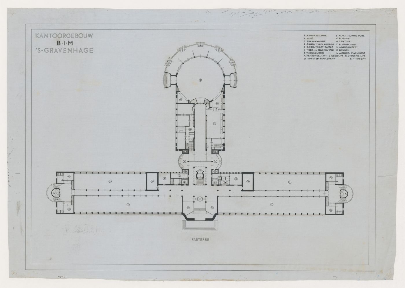 Ground floor plan for the Shell Building, The Hague, Netherlands