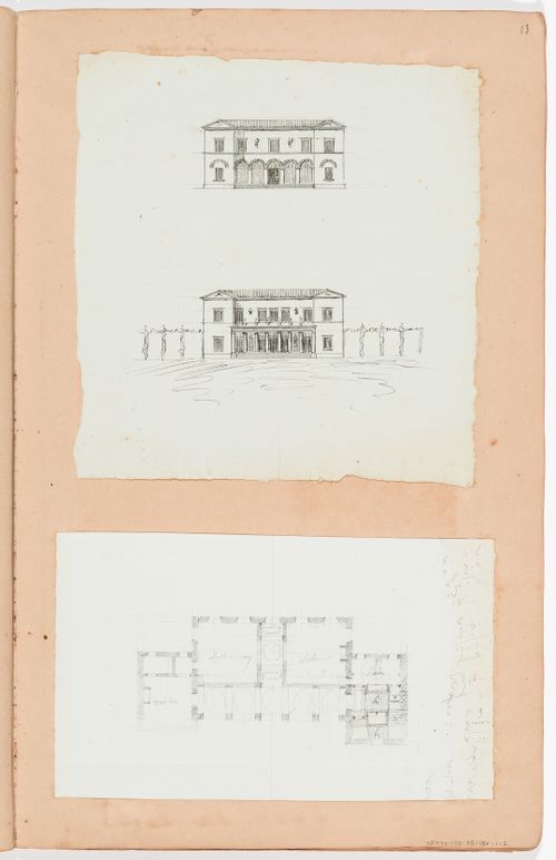 Elevations and ground floor plan for a country house; verso: Sketch plans for a country house(s)