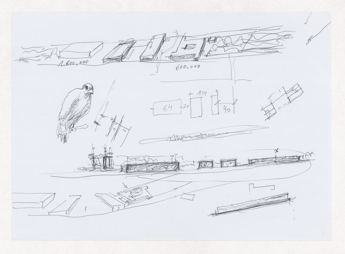 Sketch axonometric views, elevation, and bird for Biblioteca da Câmara Municipal de Viana do Castelo, Viana do Castelo, Portugal