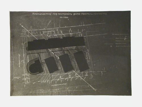 Photograph of a site plan for a competition [?] for a Building of Industry, Moscow
