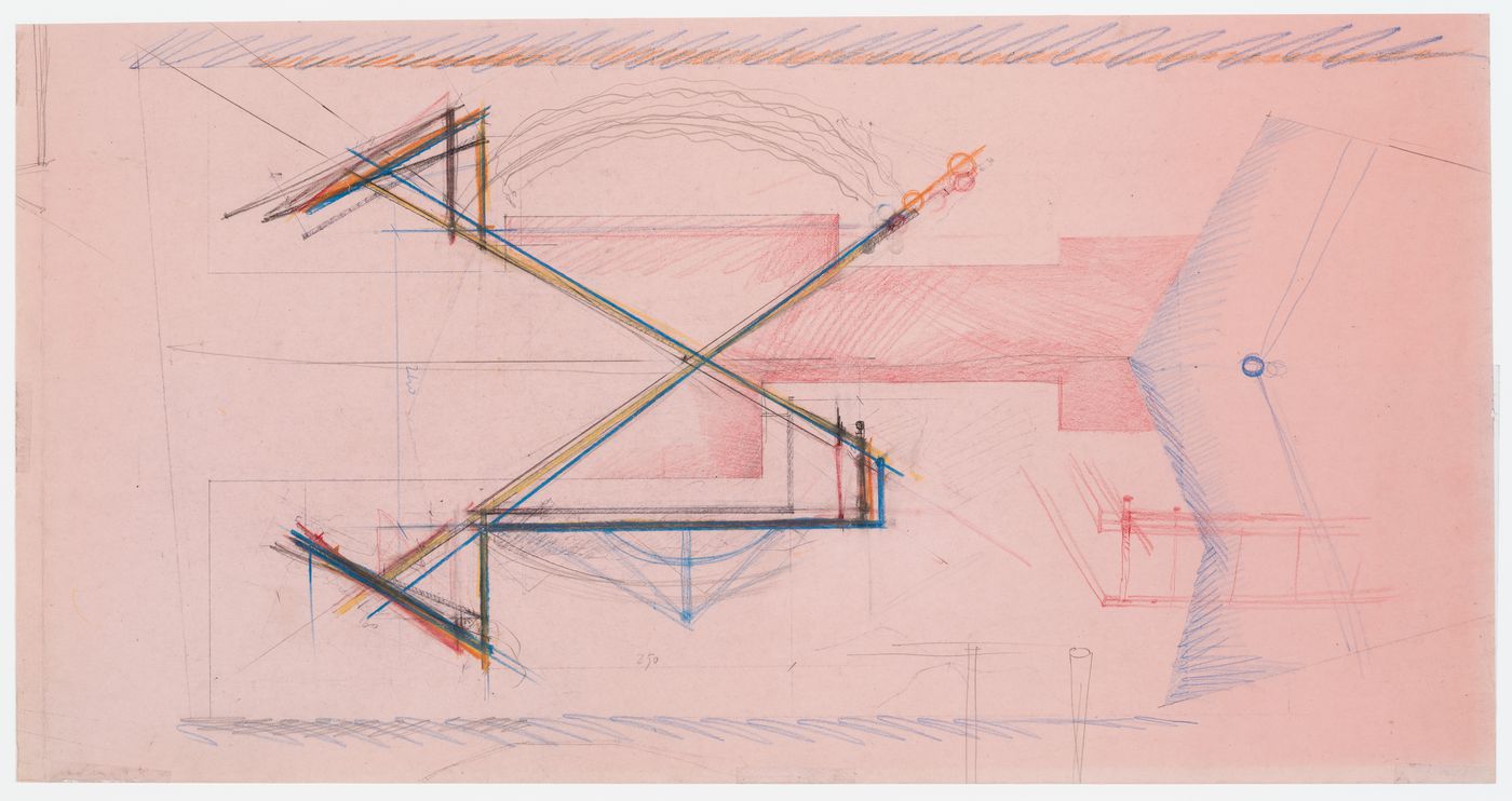 Sketch of the plan of the rose structure in garden for Casa Frea, Milan, Italy