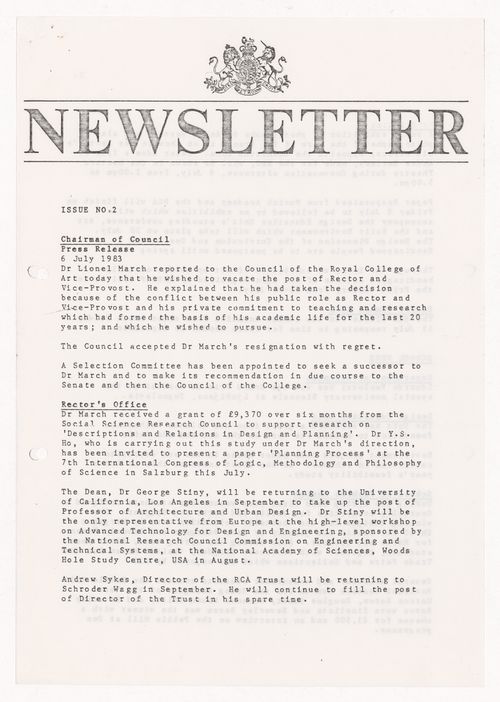 Newsletter Issue no 5 of the Royal College of Art in London