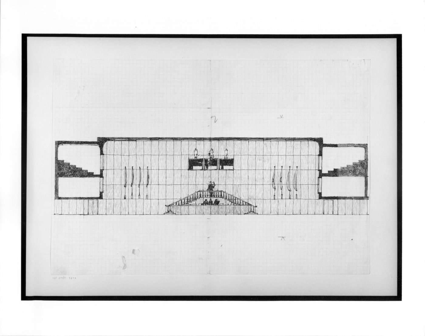 Cross section and elevation for the interior for a court house or council chamber