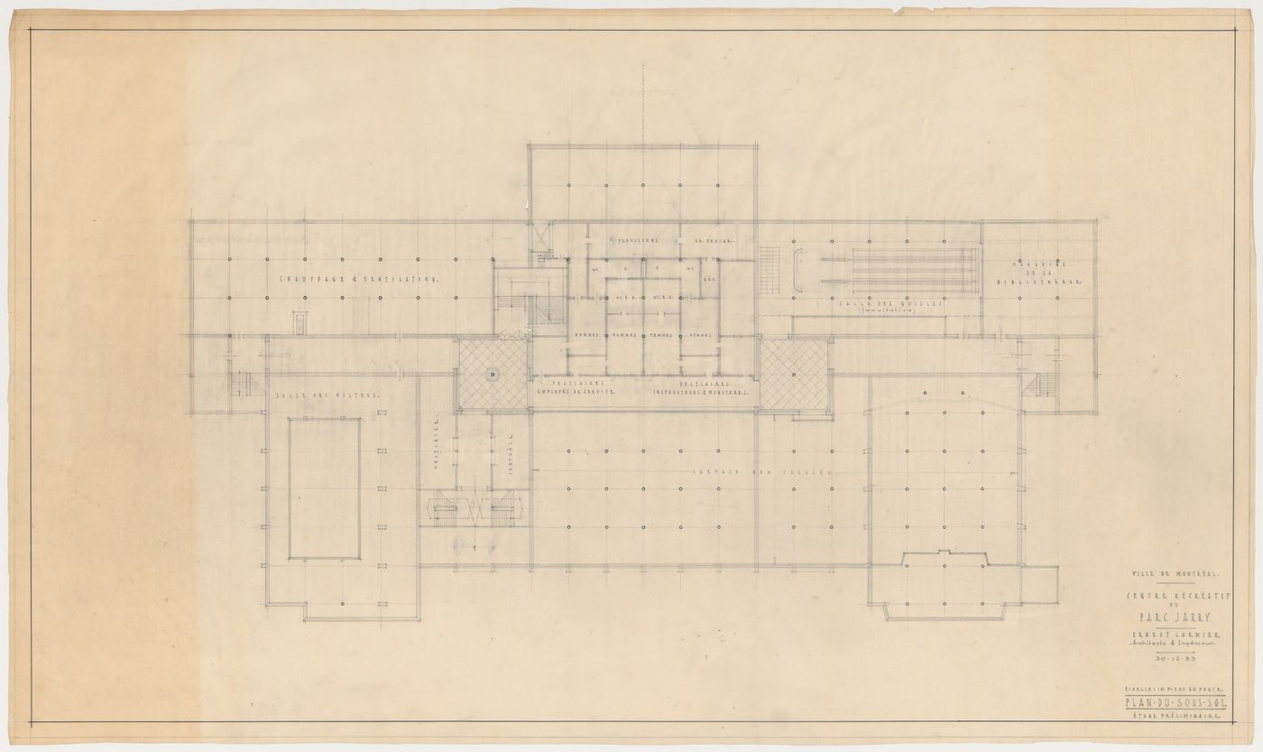 Étude préliminaire du sous-sol, Centre récréatif du Parc Jarry, Montréal, Canada (1952-1960)