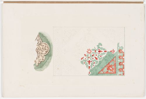 Ornament drawing of a panel decorated with foliage, probably Islamic, and a leaf-shaped panel