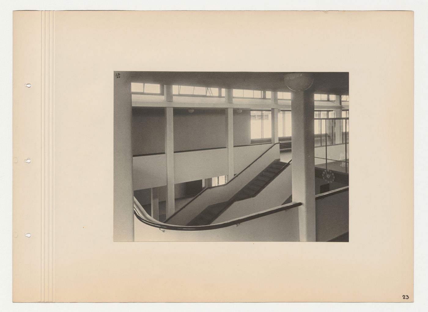 Interior view of the entrance hall stairs from the first floor gallery, Budge Foundation Old People's Home, Frankfurt am Main, Germany