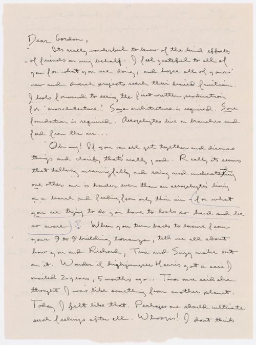 Letter from Alan Saret to Gordon Matta-Clark