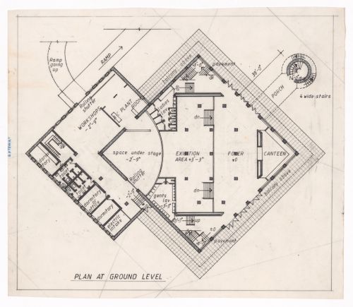 Floor plan at ground floor for Theatre for J&K Academy of Art, Culture and Languages, Jammu, India