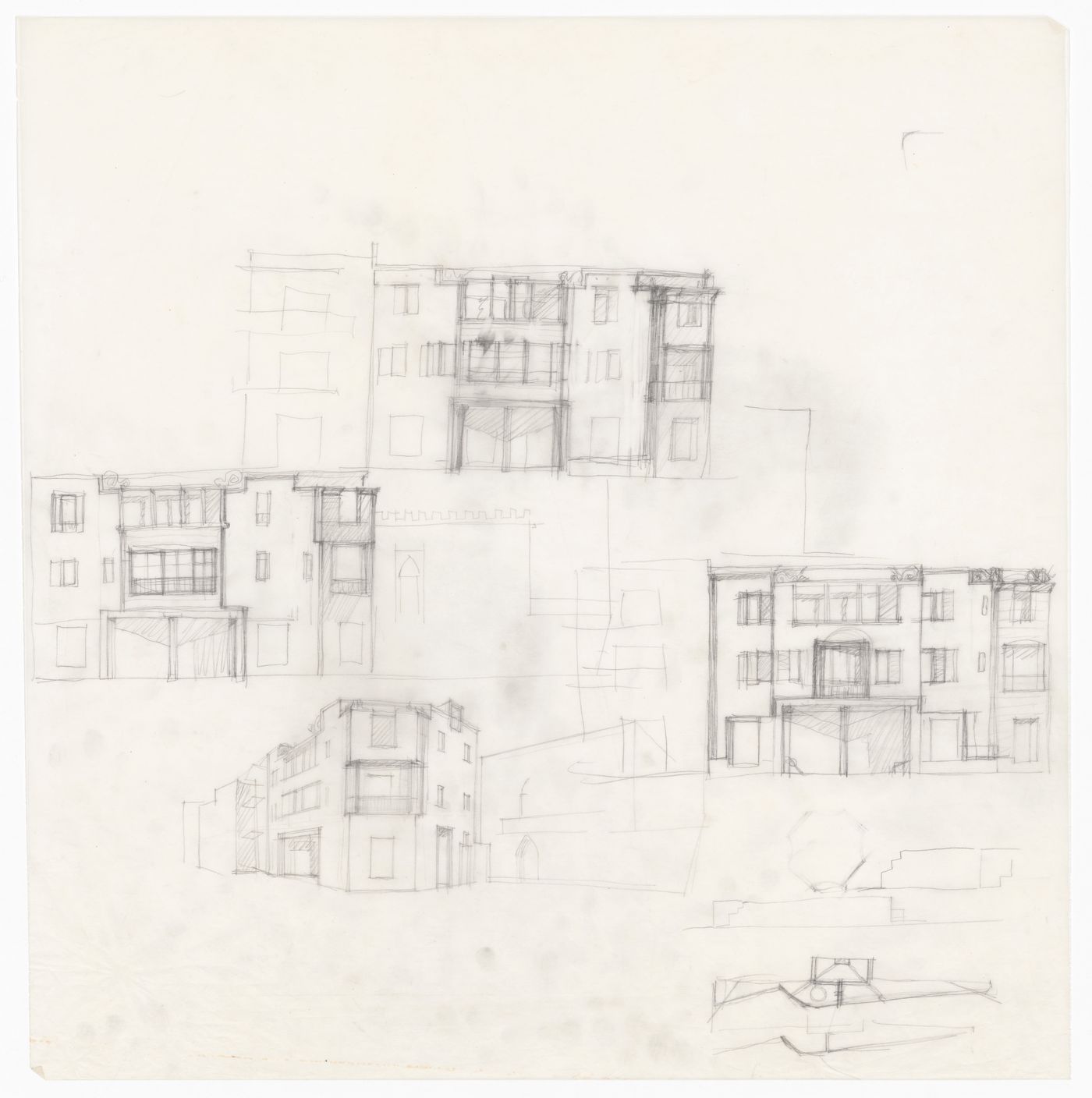 Elevation and perspective sketches for Casa sul Lungomare, Otranto, Italy