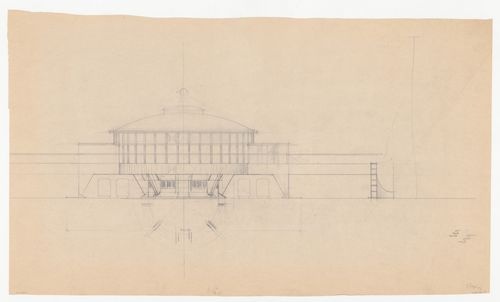 Elevation and plan for Café Viaduct for the reconstruction of the Hofplein (city centre), Rotterdam, Netherlands