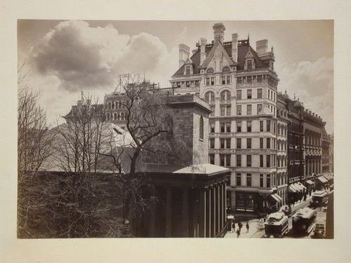 Tremont Street showing the Parker House and King's Chapel.