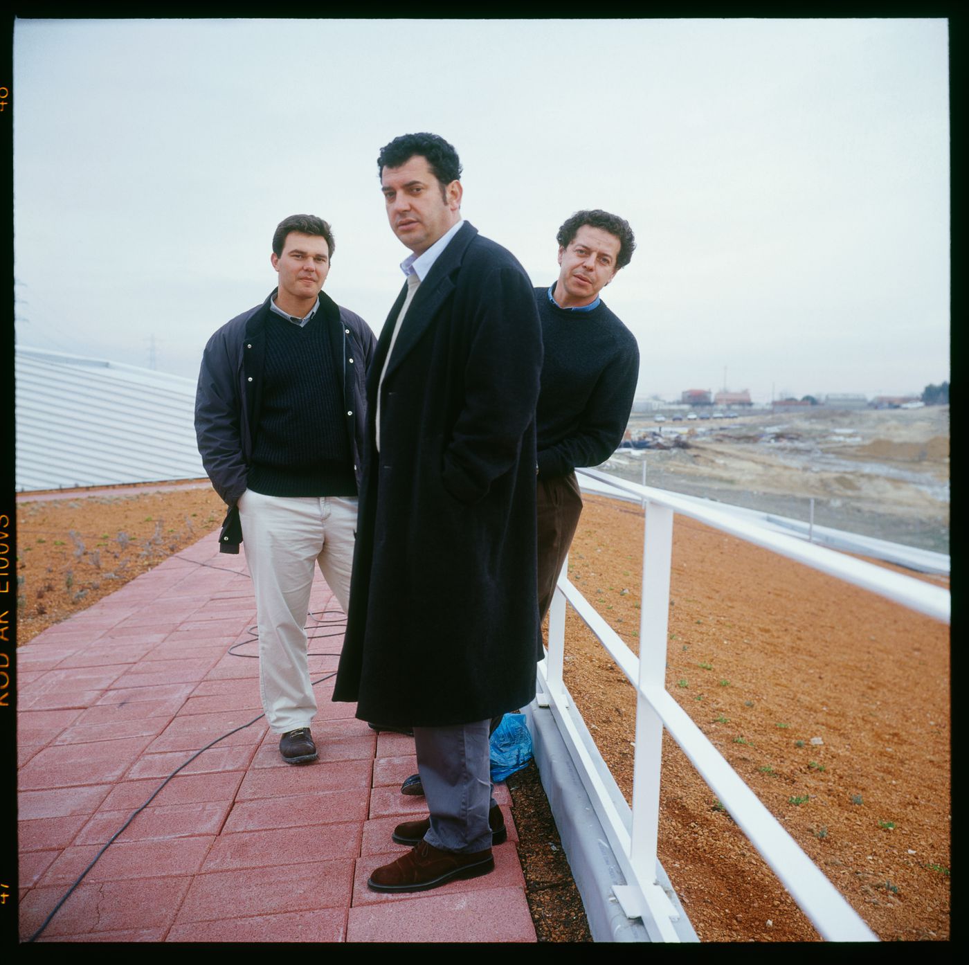 Portrait of the architects on the roof of the Valdemingómez recycling plant for urban waste