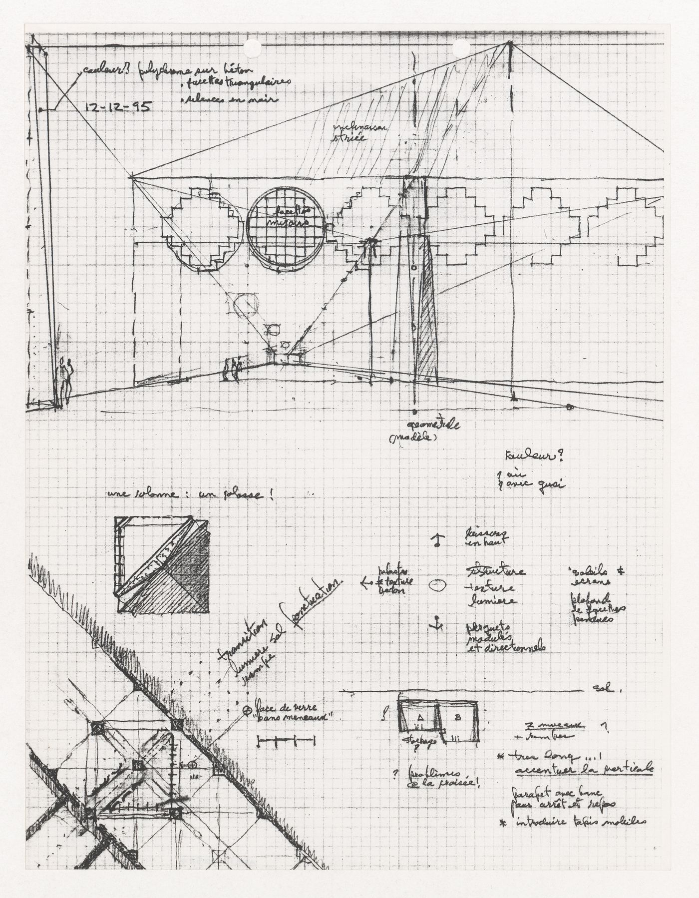 Croquis et notes pour le Projet pour un musée égyptien, Le Caire, Égypte