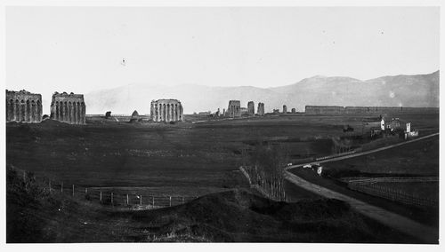 View on the campagna with Aqua Claudia, near Rome, Italy