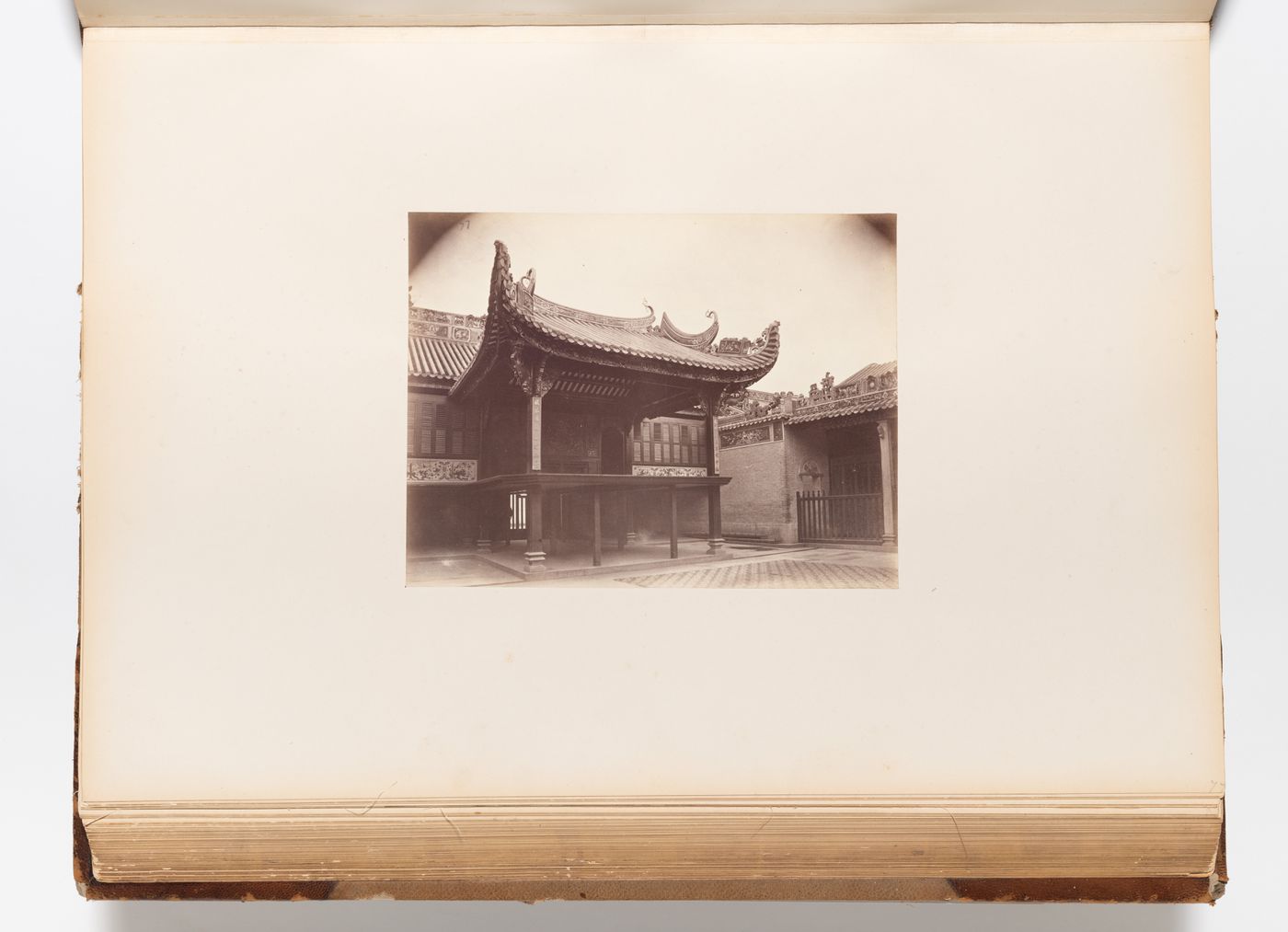 View of an open-air theatre in a temple [?] complex, possibly in Foochow (now Fuzhou), China