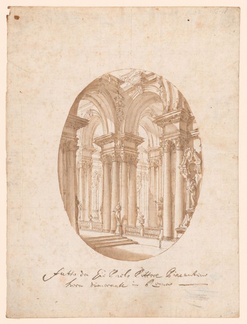 Interior of a church with columns and statues