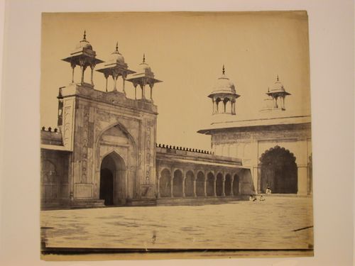 Partial view of the Moti Masjid [Pearl Mosque] showing part of the façade and the portal, Agra, India