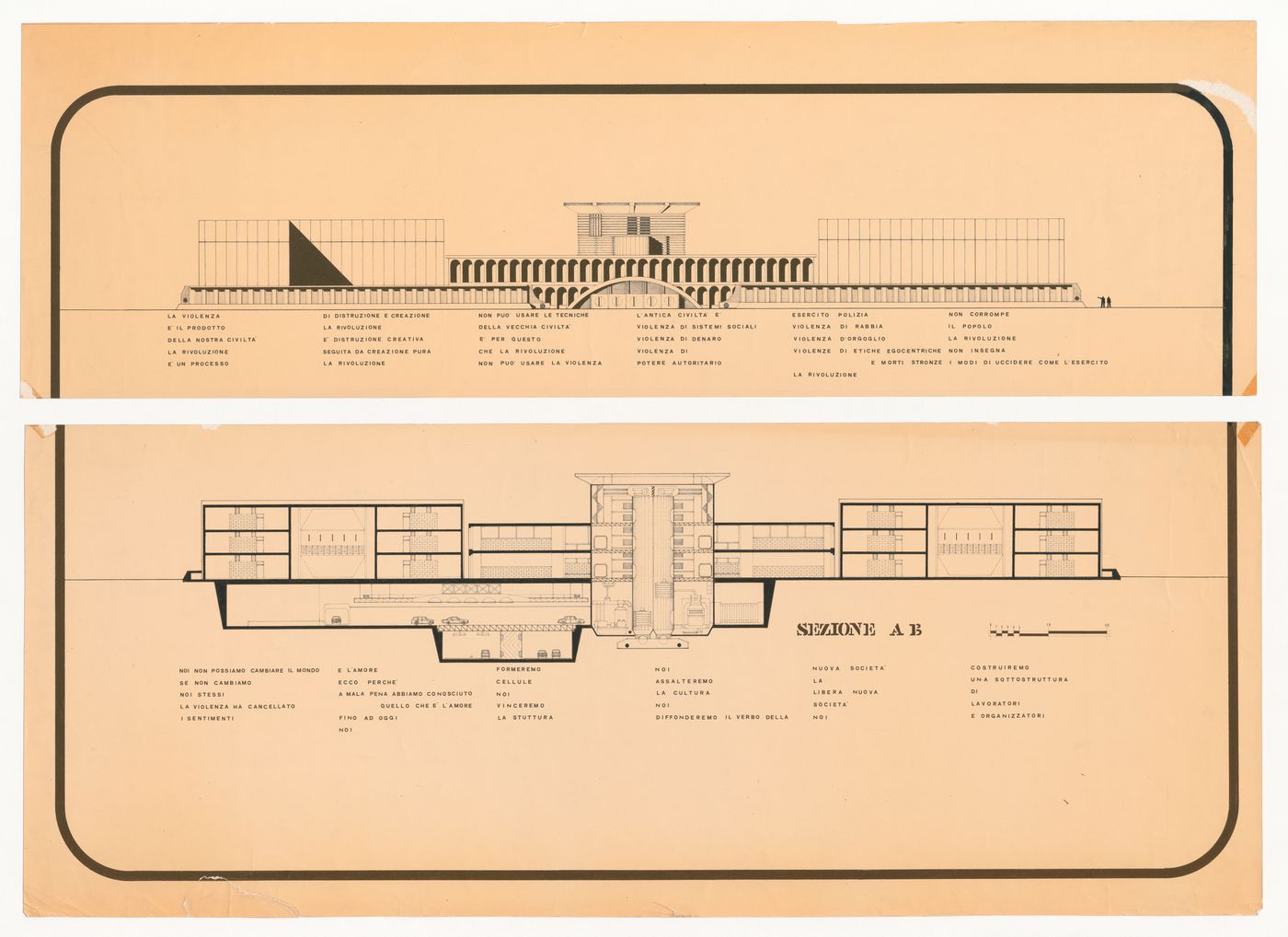 Elevation and cross section for Prison project