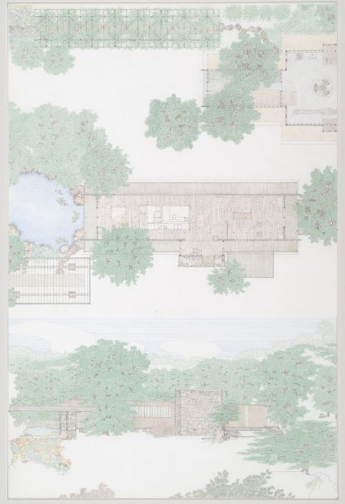 Plan and perspective for the Alfred Caldwell Studio, Bristol, Wisconsin