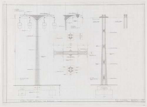 Coupes et élévations pour les tours d'acier, Station "B" et plan d'ensemble du tramway aérien à La Ronde, Montréal, Québec