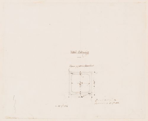 Elevations and plan for the "petit cour", showing the arrangement of the interior staircase, Hôtel Soltykoff; verso: Section for an earthenware pipe, probably for Hôtel Soltykoff