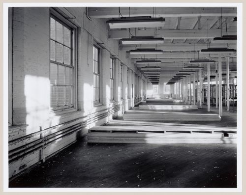 Interior view of workshops on the fourth floor of the Belding Corticelli Spinning Mill, Montréal, Québec