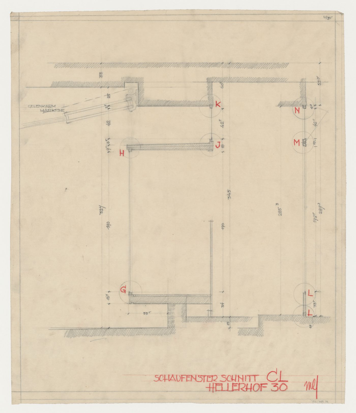 Section for a type CL storefront window for Hellerhof Housing Estate, Frankfurt am Main, Germany