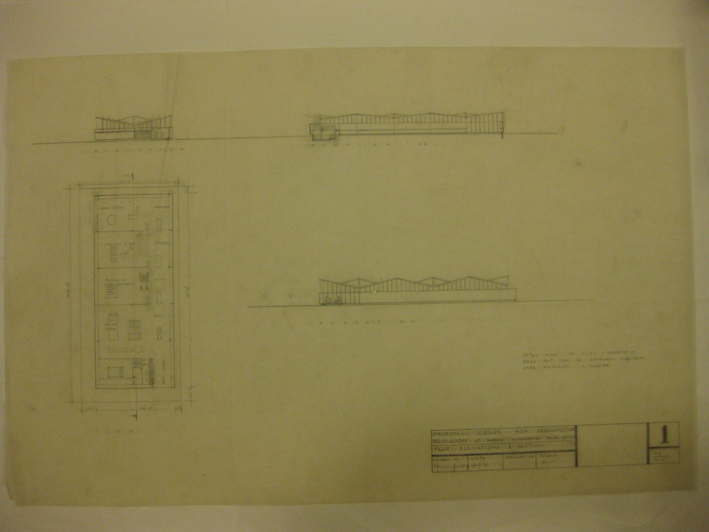 Proposed Design for Amalgamation Pavillion at India Industrial Fair N. [sic] Delhi: Plan, Elevations & Section