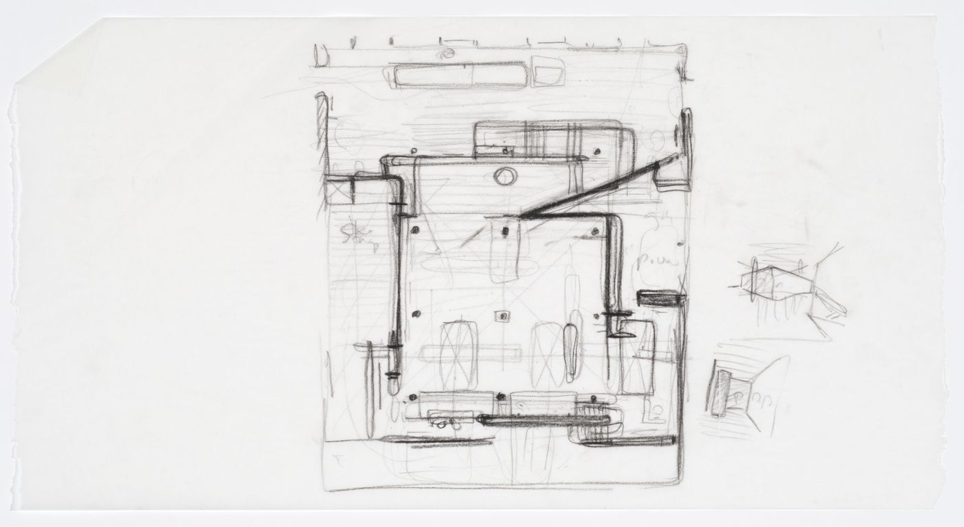 Corkin Shopland Gallery, Toronto, Ontario: Sketch floor plan and interior perspectives