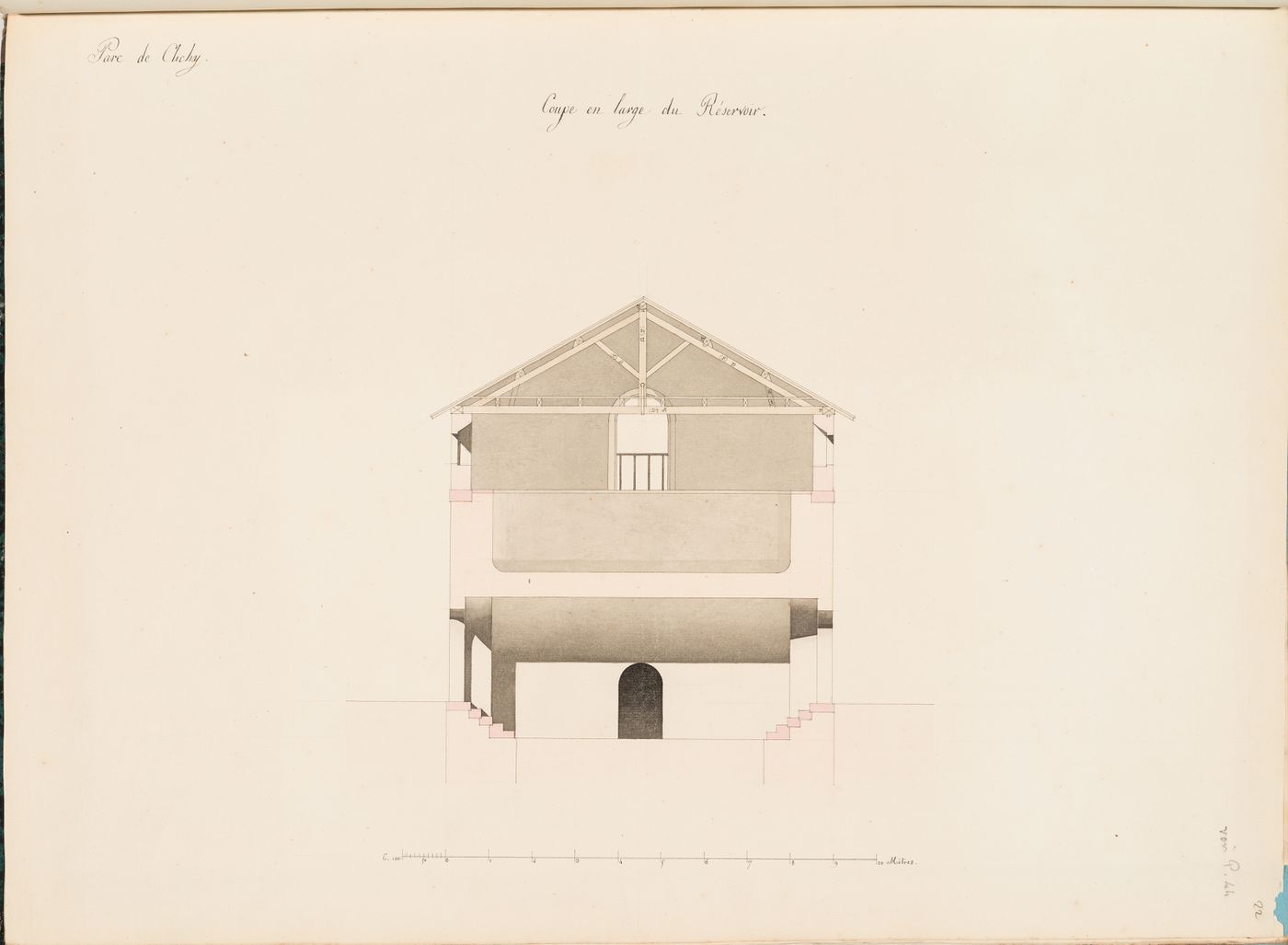 Cross section for a reservoir, Parc de Clichy