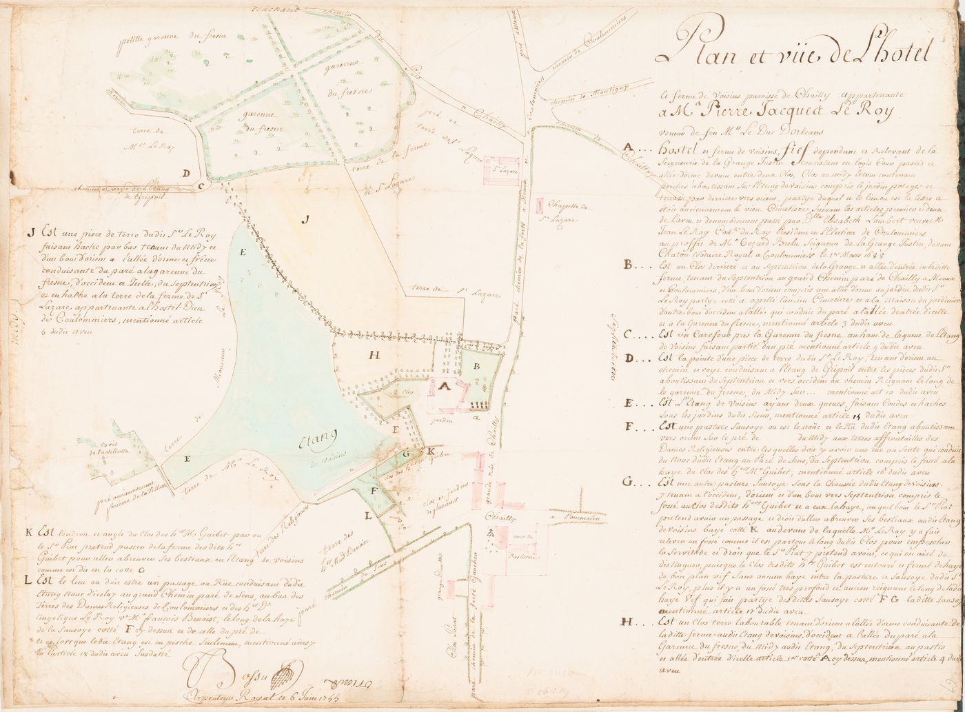 Site plan for the village [?] and vicinity of Chailly, France