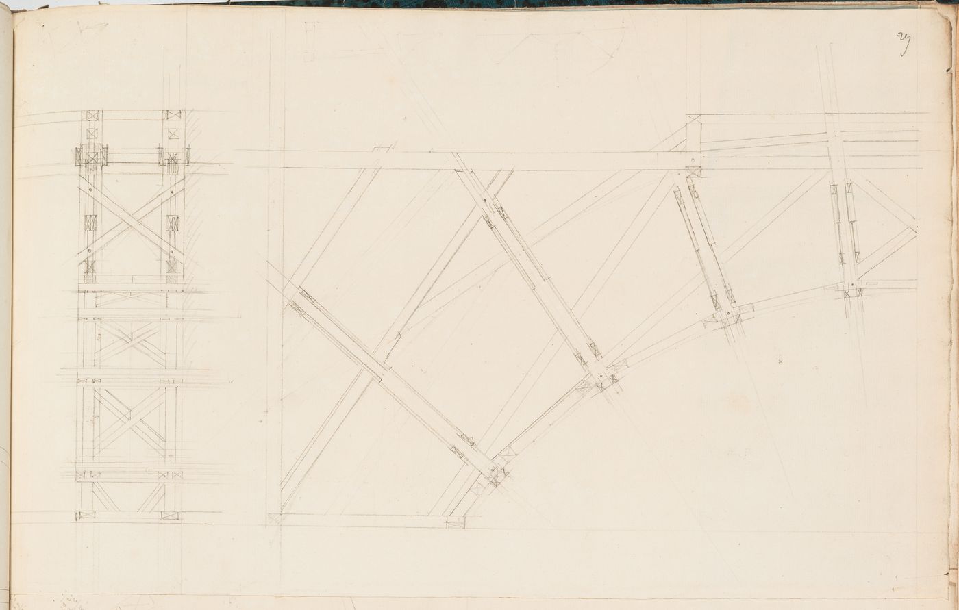 Project for the redevelopment of the École de médecine and surrounding area, Paris: Details for the roof structure for the second ampitheatre for the École de médecine