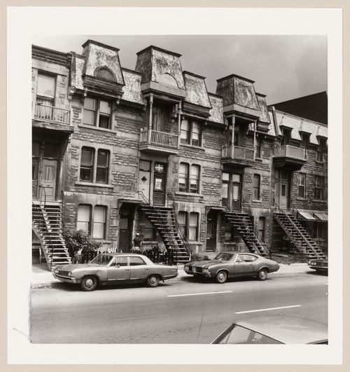 View of the principal façade of row houses, 3129-3141 Saint-Antoine Street, Westmount, Québec