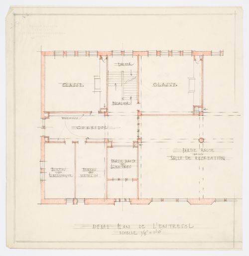 Demi plan de l'entresol,  École Saint-Arsène, Montréal, Canada