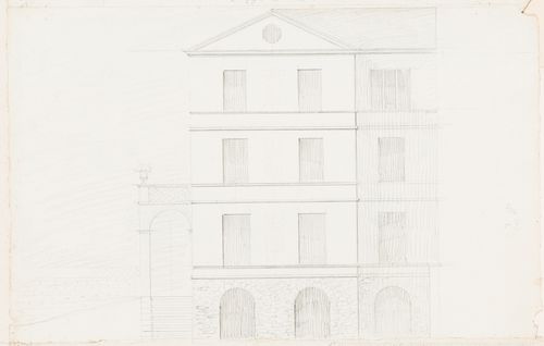 Rohault de Fleury House, 12-14 rue d'Aguesseau, Paris: Elevation for the principal façade; verso: Unidentified sketches