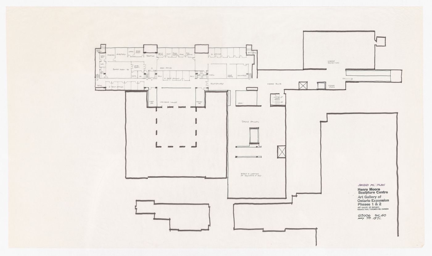 Sketch second floor plan for Henry Moore Sculpture Centre, Art Gallery of Ontario, Stage I Expansion, Toronto