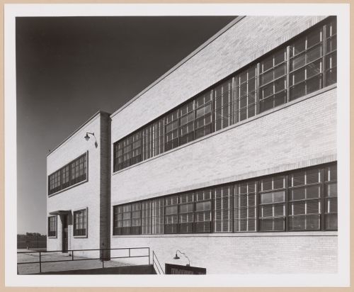 View of the east façade of the Administration Building and the principal façade of the Engineering Building, Curtiss-Wright Corporation Airplane Division St. Louis Assembly Plant, Robertson, Missouri