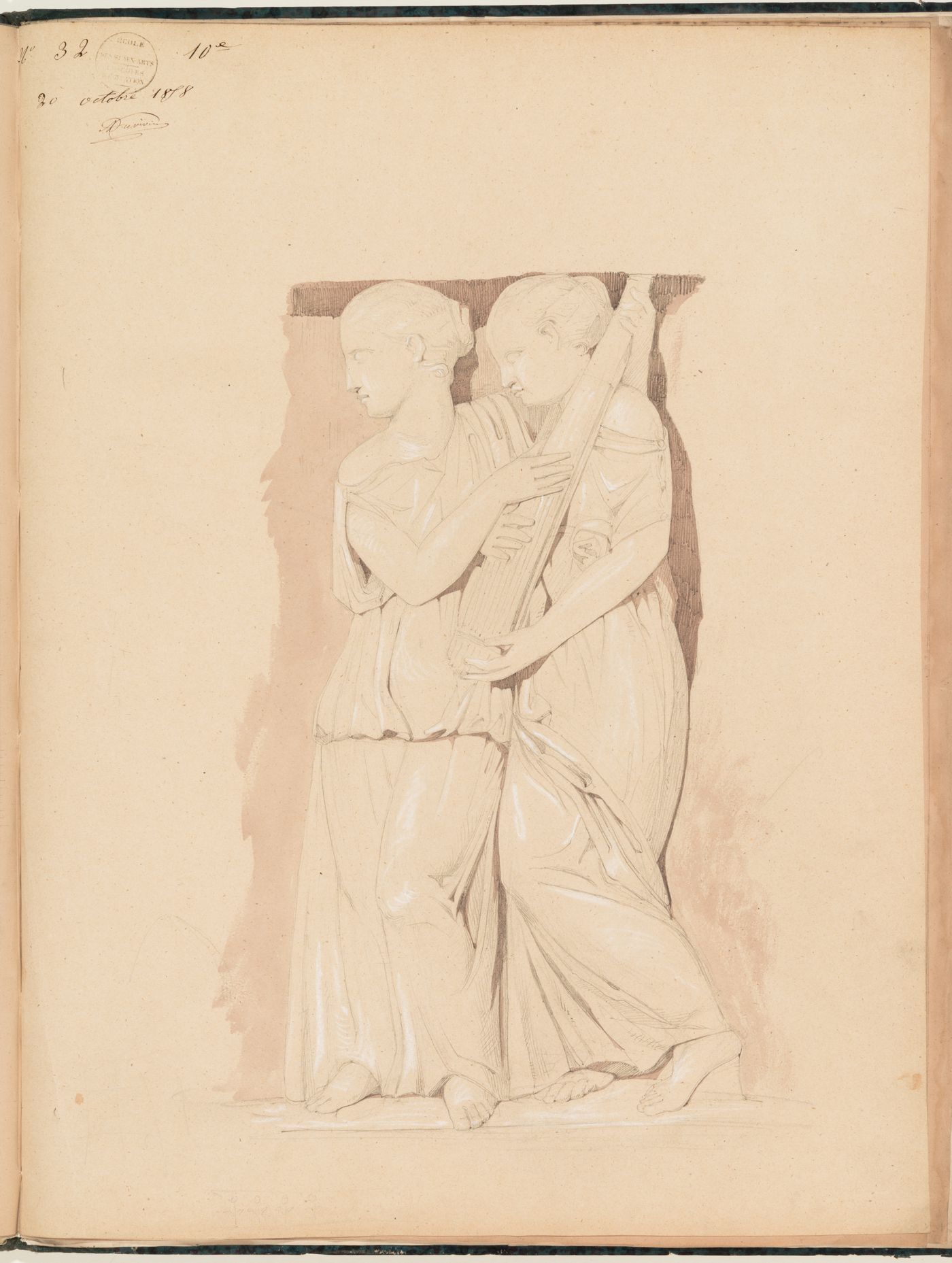Concours d'émulation entry, 20 October 1858: Study of two female figures, probably from a metope