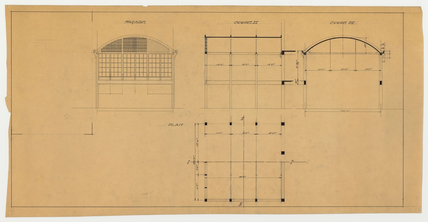 Élévation et coupes, Garage de la Montée du Zouave, Montréal (1919-1920)