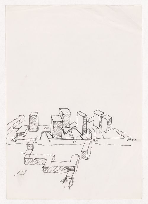 Sketch axonometric view for Habitações e Comércio EURO Centre, Porto, Portugal