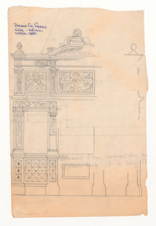 National Liberal Club, London: Elevation designs for faience grill