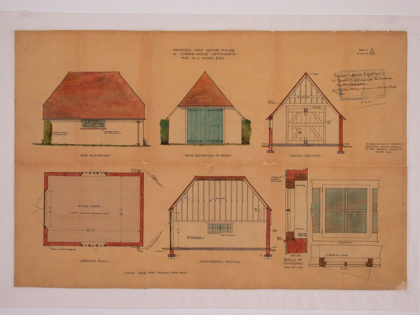 Corrie Wood,Letchworth, suite for a proposed new motor house, side elevation