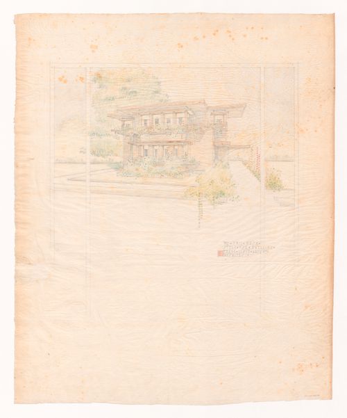 Exterior perspective for the street facade for Emil Bach House, Chicago, Illinois