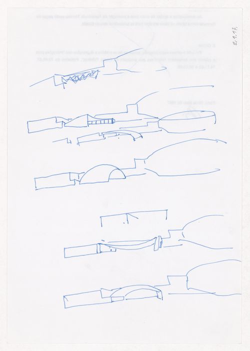 Sketches for Pavilhão Multiuso, Vigo, Spain; verso: Correspondence