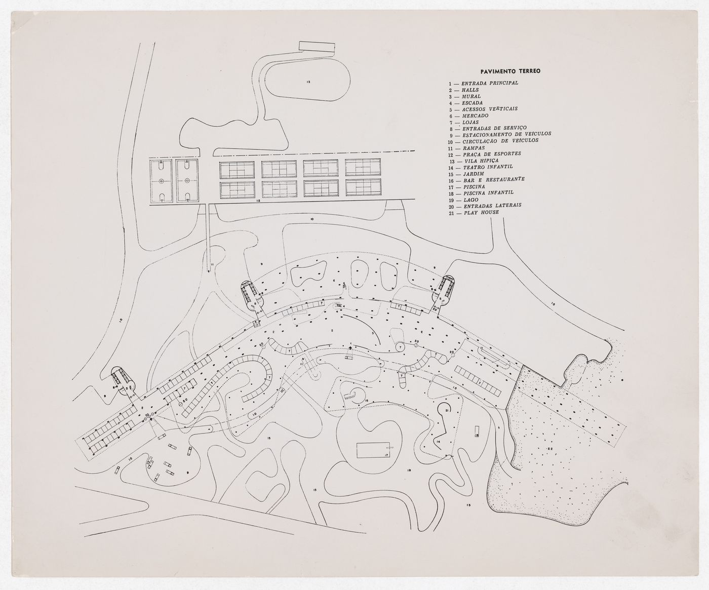 Photograph of drawing of Quitandinha apartment hotel, Petrópolis, Brazil
