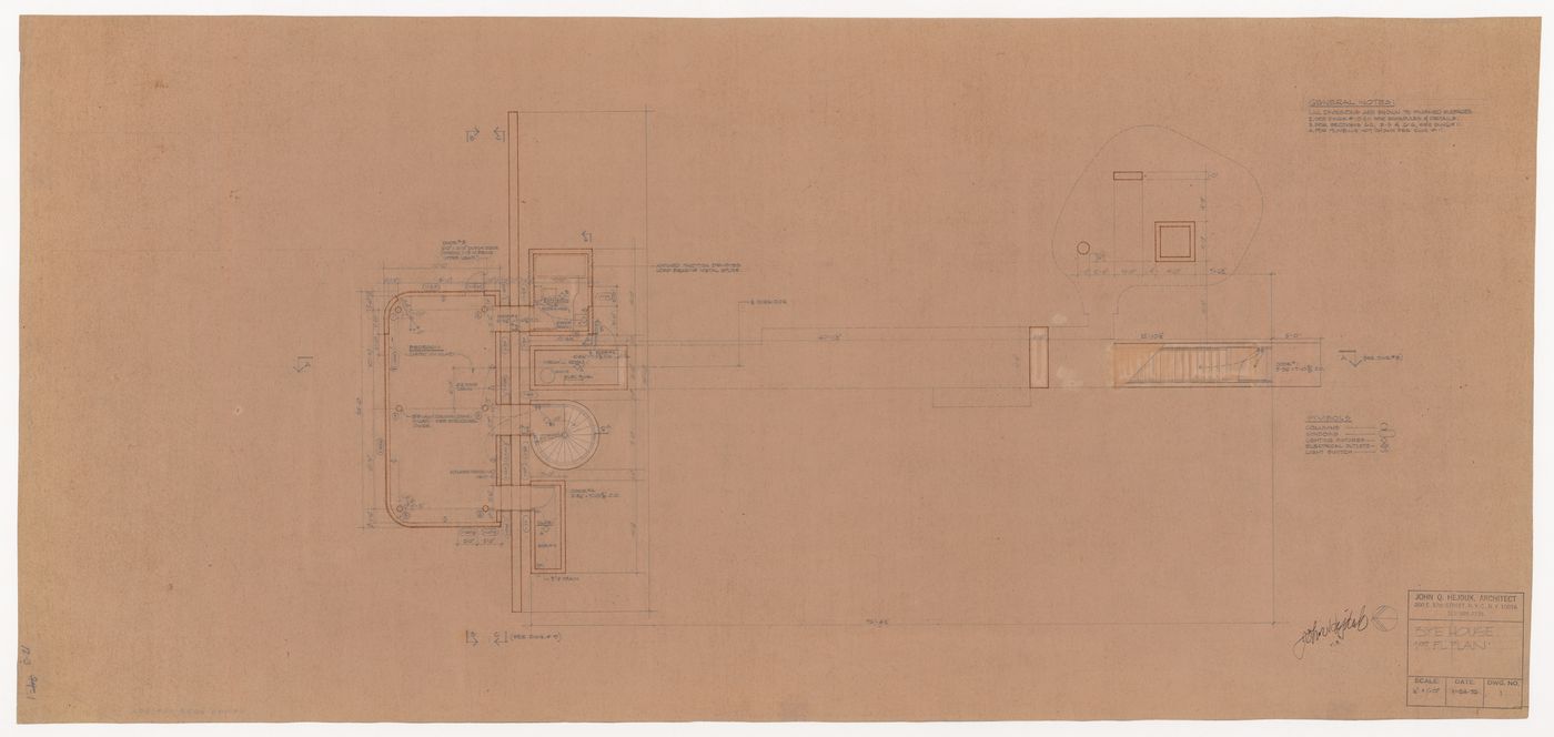 First floor plan with annotations for Wall House 2 (Bye House)