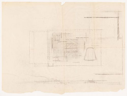 Sketch plan and sketch for the principal elevation for Museum for a Small City showing the surrounding landscape