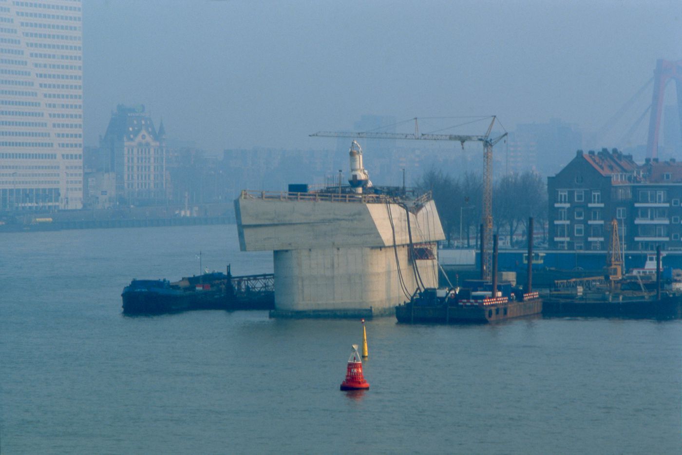 View of the fifth pier under construction, Erasmus Bridge construction, Rotterdam