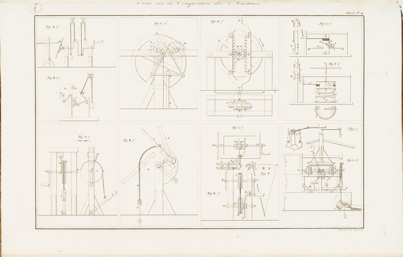 Eight diagrams from the "Essai sur la Composition des Machines"